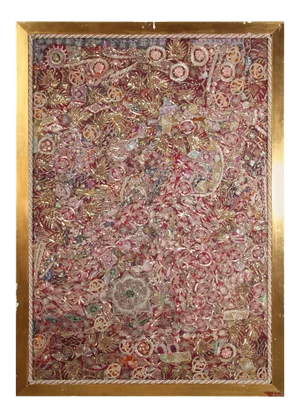 Mughal Embroidered Metal Threaded Tapestry from Rajasthan Framed