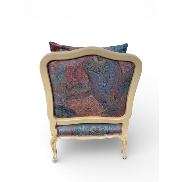 Custom Upholstered Paisley French Country Bergere Chair and Ottoman by Beverley Interiors "Stewart Collection" For Sale In Miami - Image 6 of 13