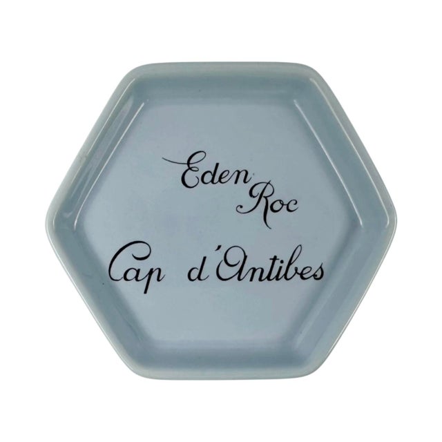 Vintage Hotel Eden Roc Cap d'Antibes Blue Ceramic Ashtray France French Riviera For Sale - Image 4 of 10
