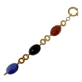 Antique Egyptian Revival Glass Scarab Bracelet, 1920s For Sale