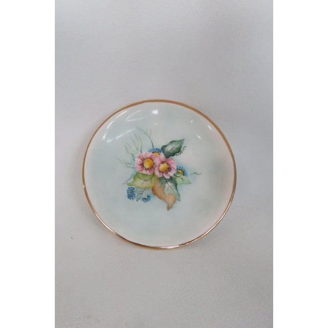 Mid 20th Century Porcelain Trinket Dishes Set of 7 With Hand Painted Flowers and Gold Trim For Sale - Image 10 of 12