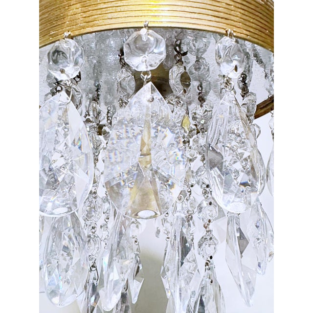 Metal Vintage Mid-Century Brass Chandelier With Diamond Cut Crystals For Sale - Image 7 of 9