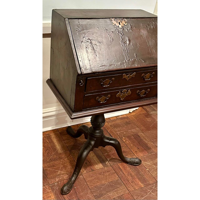 Chippendale Antique Slant-Front Writing Desk on Carved Tripod Pedestal, 19th Century For Sale - Image 3 of 12