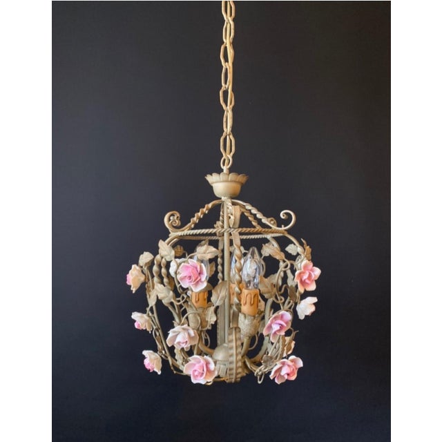 1960s Antique Iron and Porcelain Chandelier, 1960s For Sale - Image 5 of 17