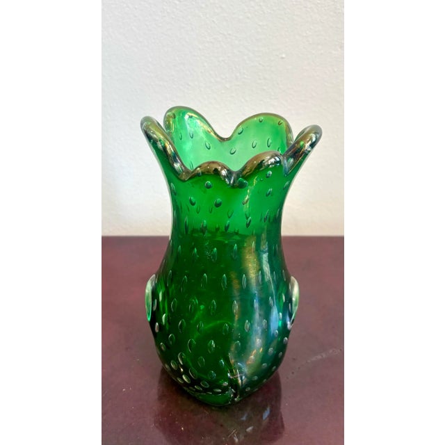 Vintage Boho Glazed Green Art Glass Vase For Sale In West Palm - Image 6 of 6
