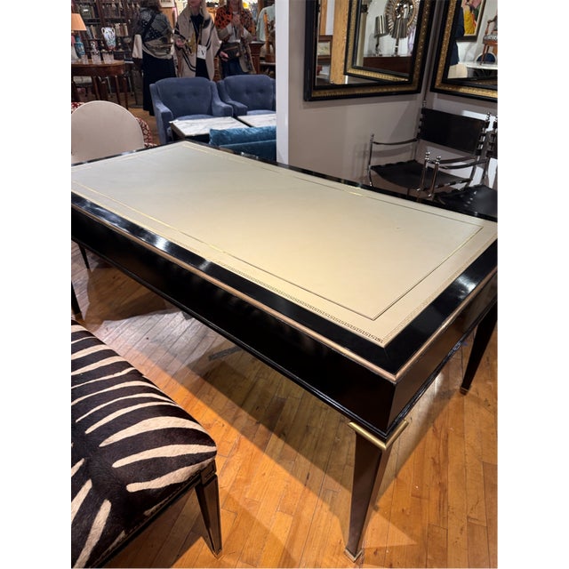 Black Writing Desk With Cream Leather Insert For Sale - Image 4 of 4