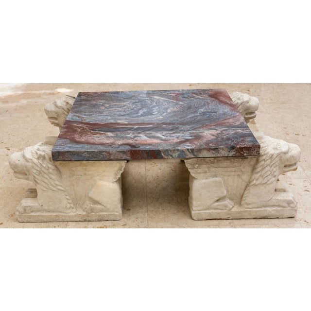 Monumental Italian Florentine Lion Coffee Table with Breccia Marble Top For Sale - Image 12 of 16