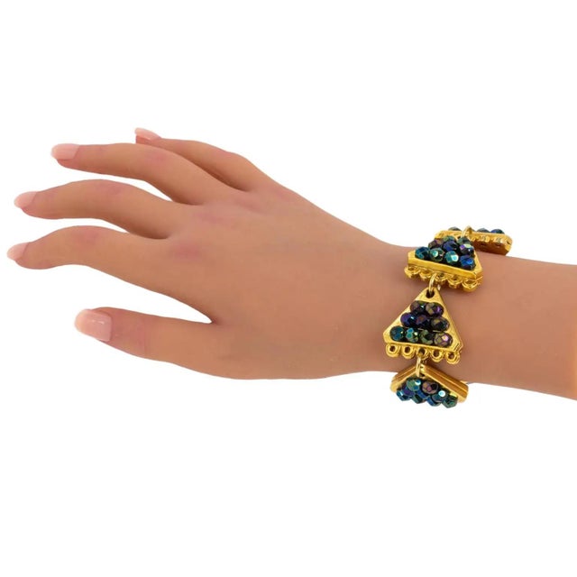 Metal Claire Deve Geometric Gilded Jeweled Bangle Bracelet For Sale - Image 7 of 7