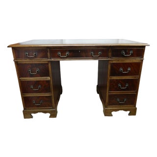 Vintage Mahogany Veneer Pedestal Desk, 1950s For Sale