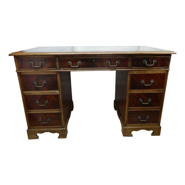 Vintage Mahogany Veneer Pedestal Desk, 1950s For Sale