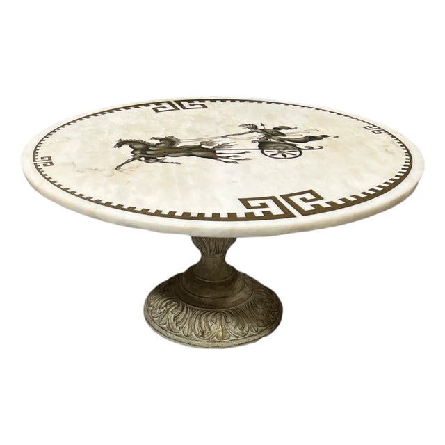 Italian Greek Key Chariot Marble MCM Coffee Table -Hollywood Regency Style -Rare For Sale