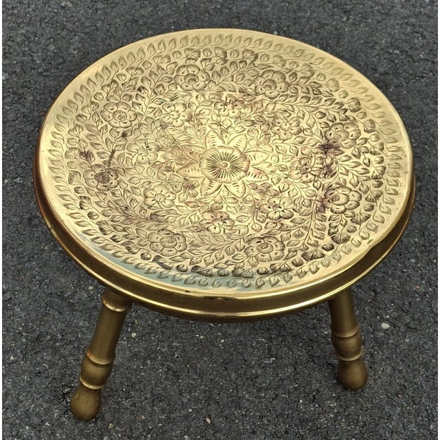 Metal Vintage Middle Eastern Etched, Polished and Pierced Brass Foot Warmer / Footstool For Sale - Image 7 of 7
