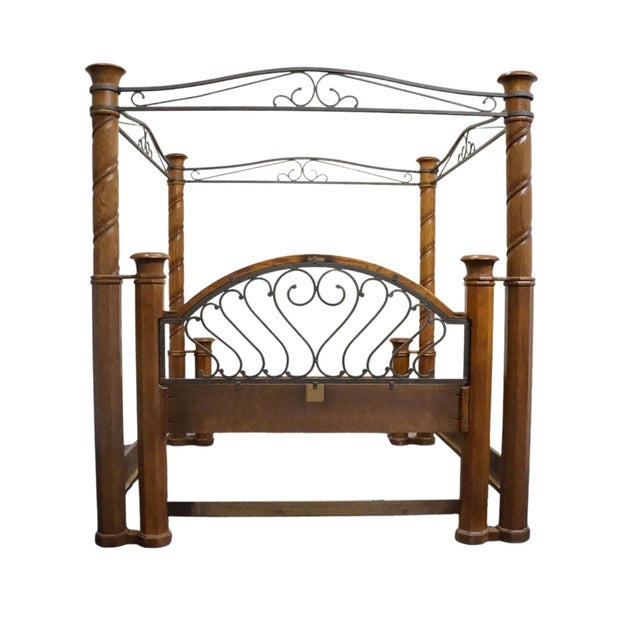 Wood Thomasville Furniture Renaissance Collection Solid Oak Adjustable King / Queen Size Canopy Bed 34511-475 For Sale - Image 7 of 18