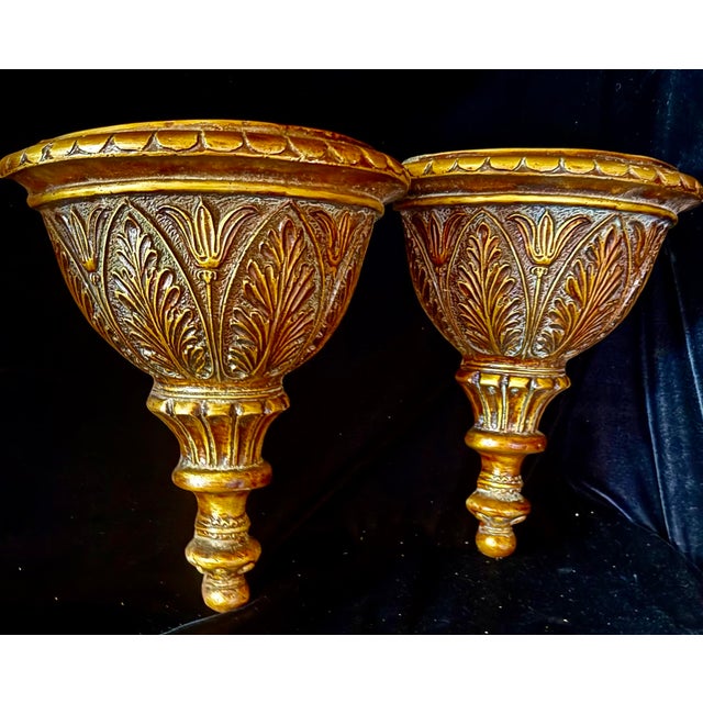 Mid 20th Century Mid 20th Century Ornate Gold Demilune Wall Sconces For Sale - Image 5 of 12