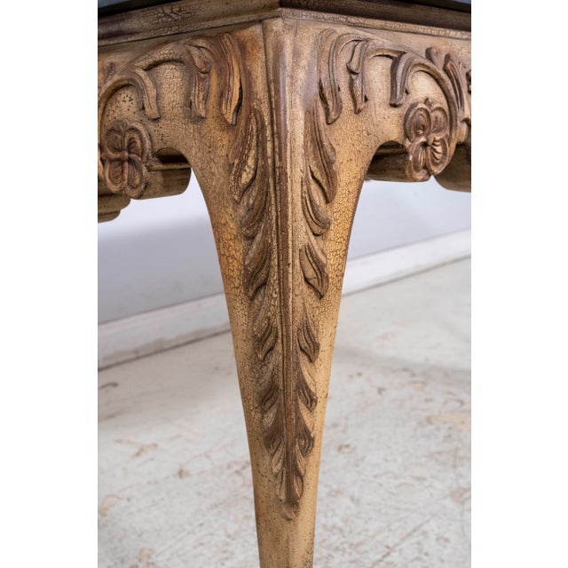 1990s Maitland Smith Marble Top Distressed Painted Console Table For Sale - Image 5 of 12