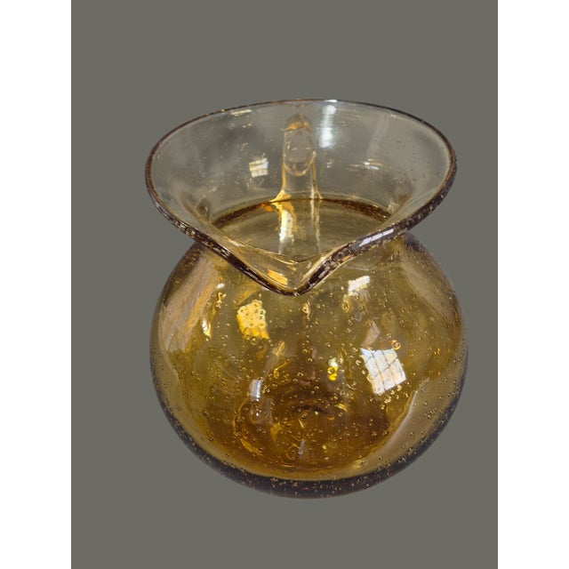 Vintage Amber Hand Blown Art Glass Controlled Bubble Pitcher For Sale - Image 6 of 9