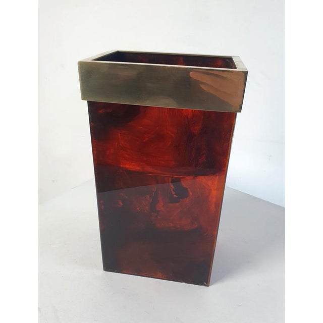 Hollywood Regency Italian Hollywood Regency Tortoise Acrylic Glass Vase with Brass Rim, 1970s For Sale - Image 3 of 8