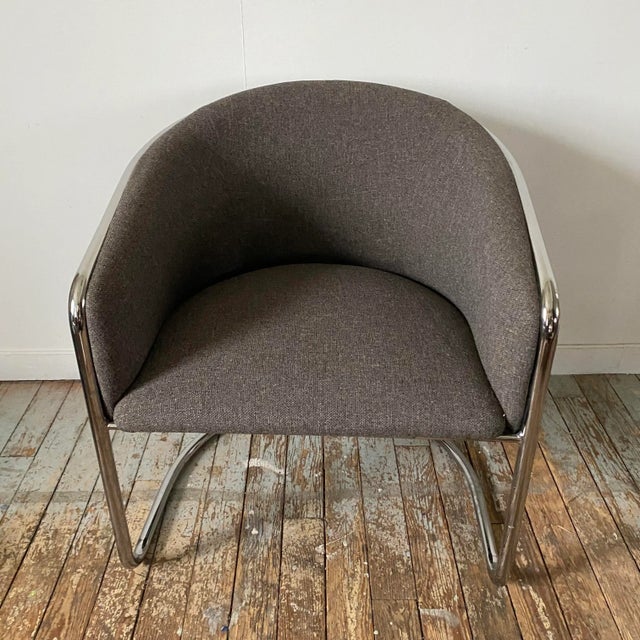 Vintage 1970s Anton Lorenz Thonet Gray Barrel Back Tub Chair Chrome Cantilevered Base Great styling on these chairs, they...