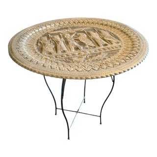 Vintage Persian Revival Tinned Copper Tray Table-Wall Hanging Stand-Metal-Boho For Sale