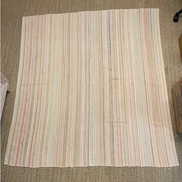 Vintage strie stripe hand knotted fabric in natural tone, perfect for use as a throw, make pillows or upholster a bench or...