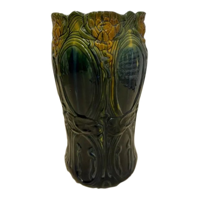 Antique Art Nouveau Majolica Umbrella Stand For Sale