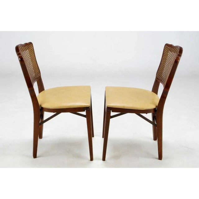1950s Set of Four Mahogany, Cane & Leather Regency Folding Chairs For Sale - Image 5 of 11