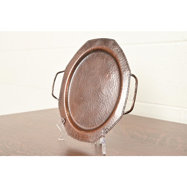 Art Deco Roycroft Arts & Crafts Hammered Copper Handled Tray For Sale - Image 3 of 12
