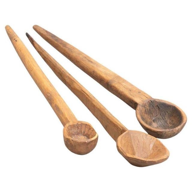 Traditional Pastoral Primitive Set of Hand-Carved Wooden Spoons – Spain, Circa 1940 : Step into the world of traditional...