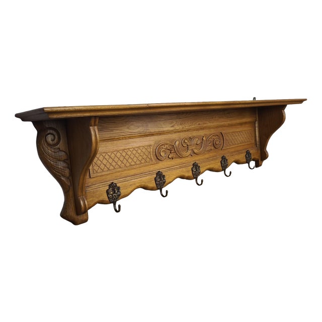 Vintage French Coat Rack in Oak For Sale
