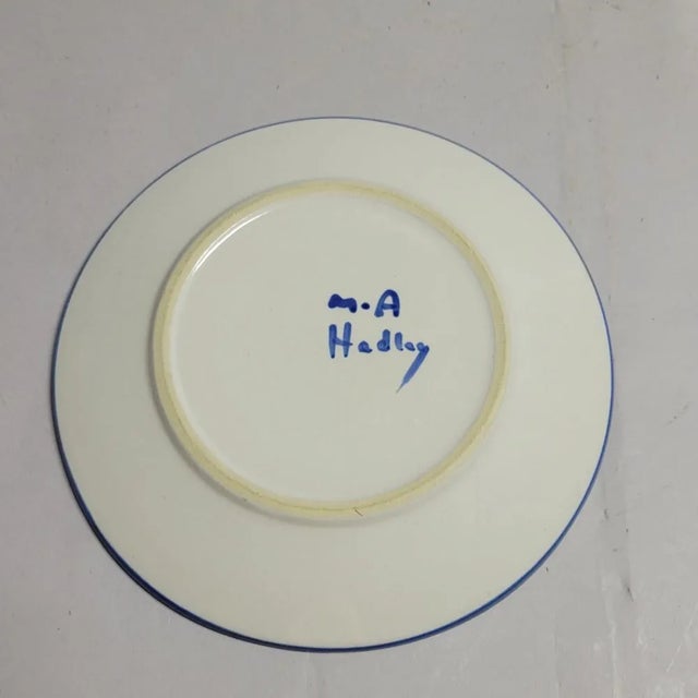 Figurative M. A. Hadley Blue and White Horse Plate Vintage For Sale - Image 3 of 3