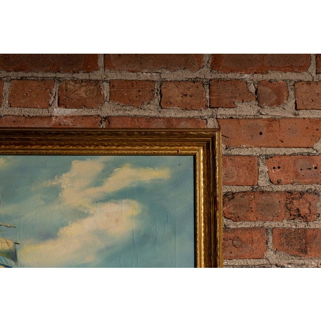 Early 20th Century Painting of Ship at Sea, Daytime - Oil on Canvas, Framed For Sale - Image 4 of 7