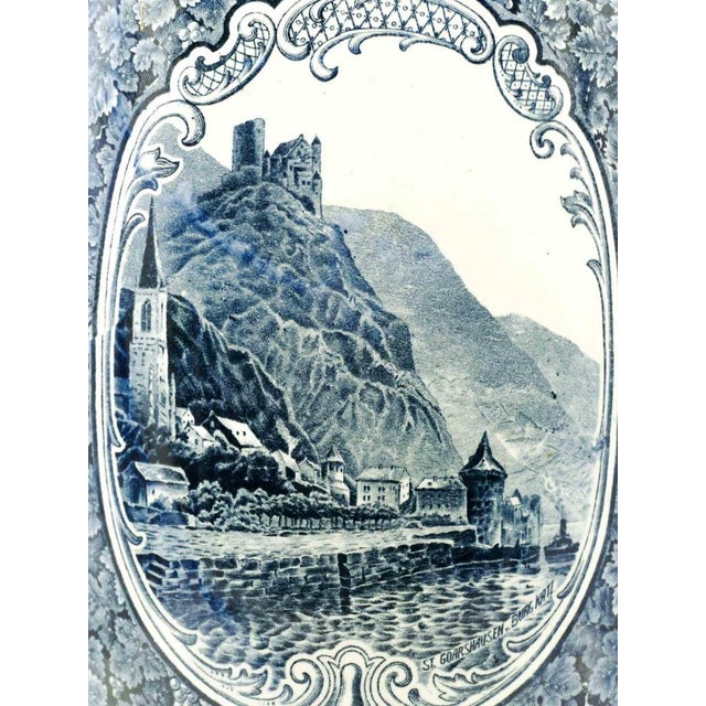 Ceramic Blue Vase with Castles by Franz Anton Mehlem, 19th Century For Sale - Image 4 of 6