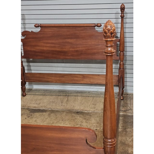 Wood Late 20th Century Henkel Harris Wild Cherry Queen Size 4 Post Carved Bed Made in Virginia For Sale - Image 7 of 10