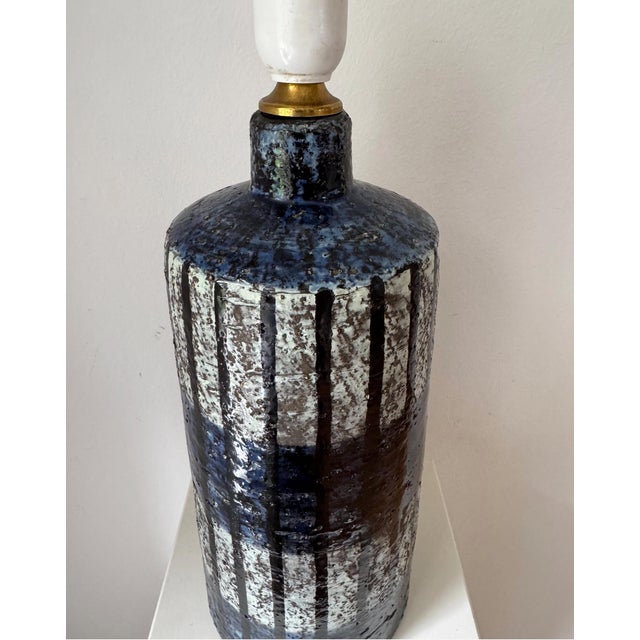 Large chamotte table lamp by Ingrid Atterberg for Upsala Ekeby Sweden, Model 2314, handmade 1957-1959. This piece has an...