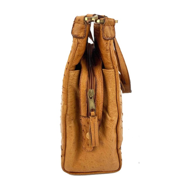 Animal Skin Vintage Mark Cross Tan Ostrich Handbag c1960s For Sale - Image 7 of 12