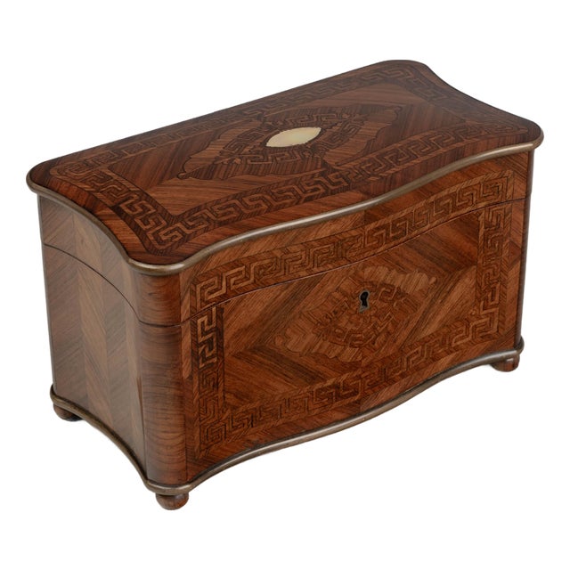 French Napoleon III Marquetry Inlaid Serpentine Form Tea Caddy Circa 1880 For Sale