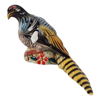 Vintage Pheasant Gravy Boat in Hand-Painted Ceramic, Italy, 1950s For Sale