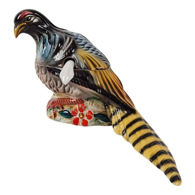 Vintage Pheasant Gravy Boat in Hand-Painted Ceramic, Italy, 1950s For Sale