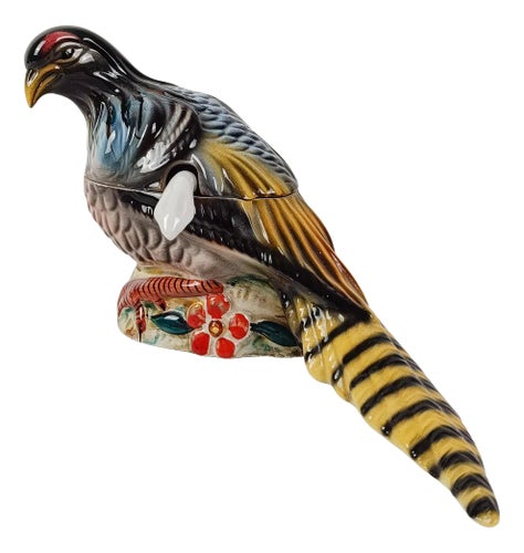 Vintage Pheasant Gravy Boat in Hand-Painted Ceramic, Italy, 1950s