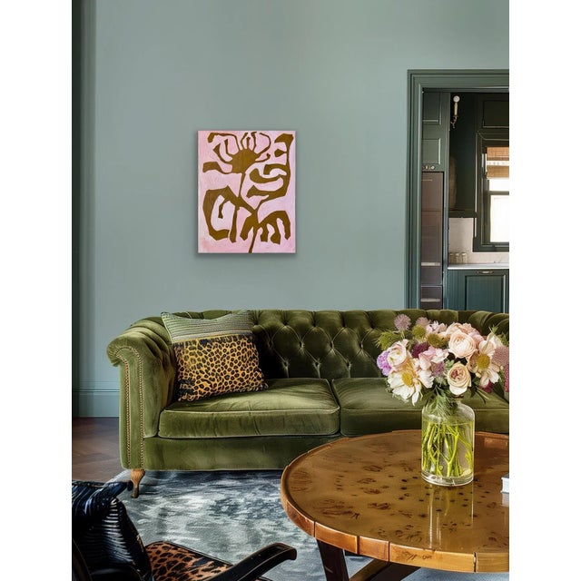 Contemporary 2025 "Il Tarassaco" Abstract Botanical Painting on Canvas by Artist r.k. Red For Sale - Image 3 of 5