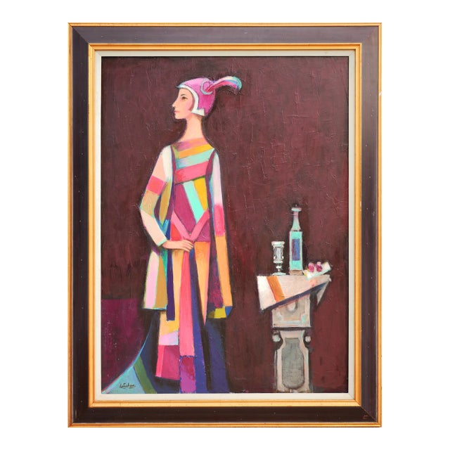 David Adickes "Dress of Many Colors with Still Life" Modern Abstract Female Portrait Painting, 2005 For Sale