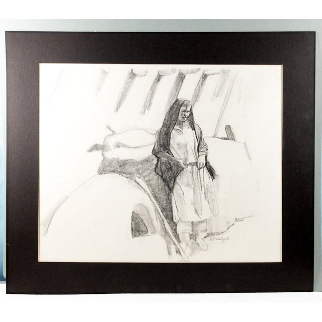 Contemporary Brigitte Woosley Pueblo Woman Portrait Drawing For Sale - Image 4 of 4