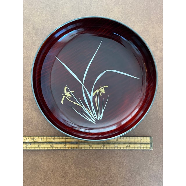 Zohiko Kyoto 9" Japanese Lacquerware Maki-E Orchid Wood Tray Showa Era C. 1960s For Sale - Image 4 of 6