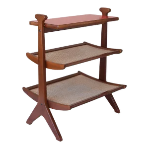 Mid Century 3-Tier Magazine Table With Wicker and Laminate Shelves