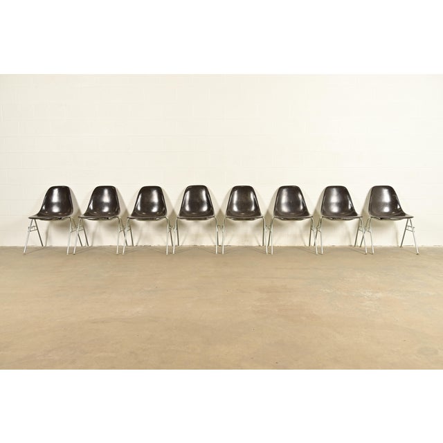 An iconic set of eight Eames "DSS" shell side chairs, dining chairs, or office chairs By Charles & Ray Eames for Herman...