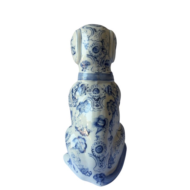 Ceramic Vintage Blue and White Chinoiserie Staffordshire Style Dog Figurine For Sale - Image 7 of 9