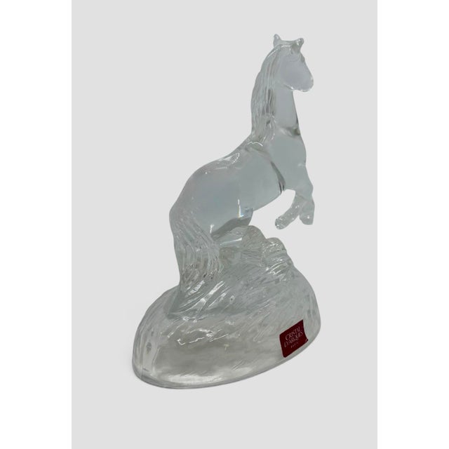 Glass Vintage Cristal d'Arques Paris, France 24% Lead Crystal Rearing Horse Figurine on Frosted Oval Base For Sale - Image 7 of 12