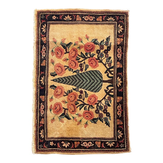 1950s Velvet-Wool with Tree of Life Mat Rug 2 x 3.3 For Sale