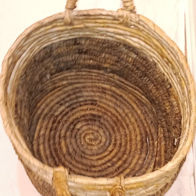 Brown Large French Country Handwoven Rush Firewood Holder/Fireplace Basket For Sale - Image 8 of 10