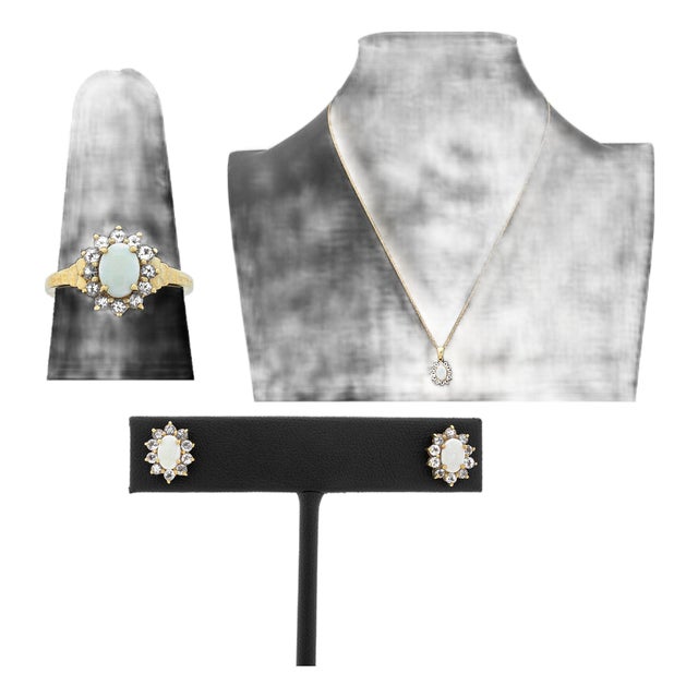 Modernist Opal and Tanzanite 14k Yellow Gold Jewelry Set, 3 For Sale
